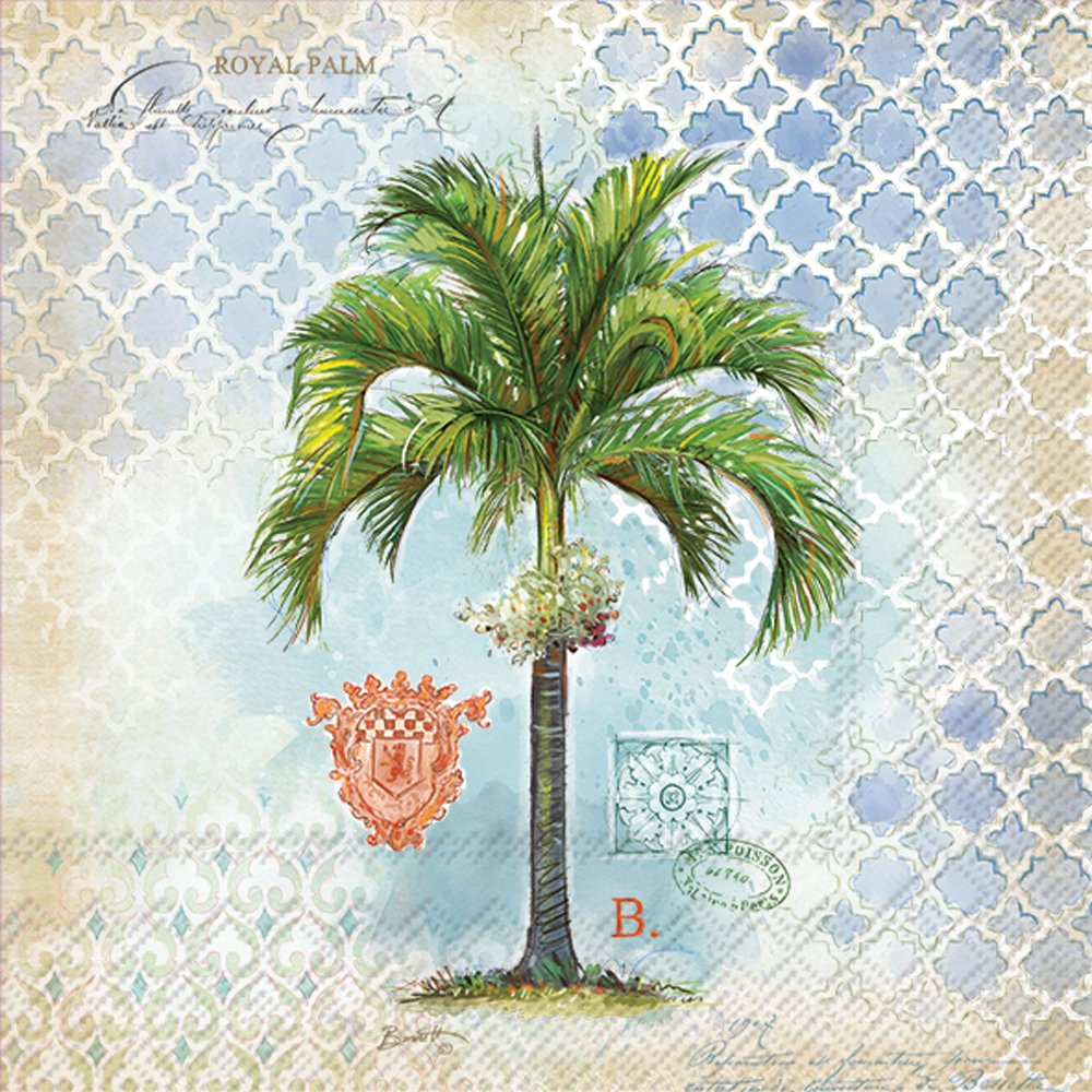 Boston International Celebrate the Home Vintage Tropical 3-Ply Paper Cocktail Napkins, Royal Palm, 20-Count