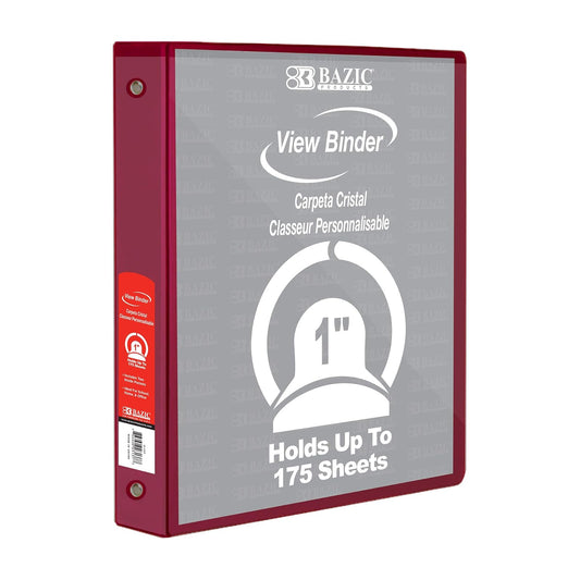 BAZIC 1" Burgundy 3-Ring View Binder w/ 2-Pockets