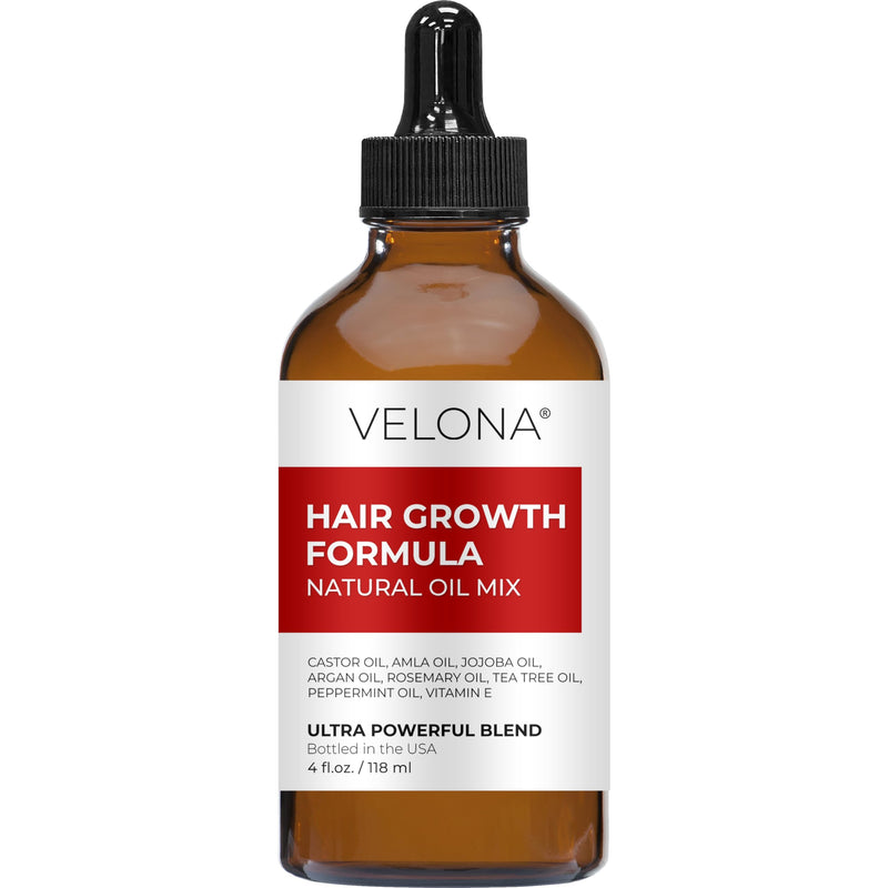 velona Hair Growth Formula - 4 oz | Castor oil, Amla oil, Jojoba oil, Argan oil, Rosemary oil, Peppermint oil, Tea Tree oil, Vitamin E | Natural Mix with Organic Carrier and Essential Oils