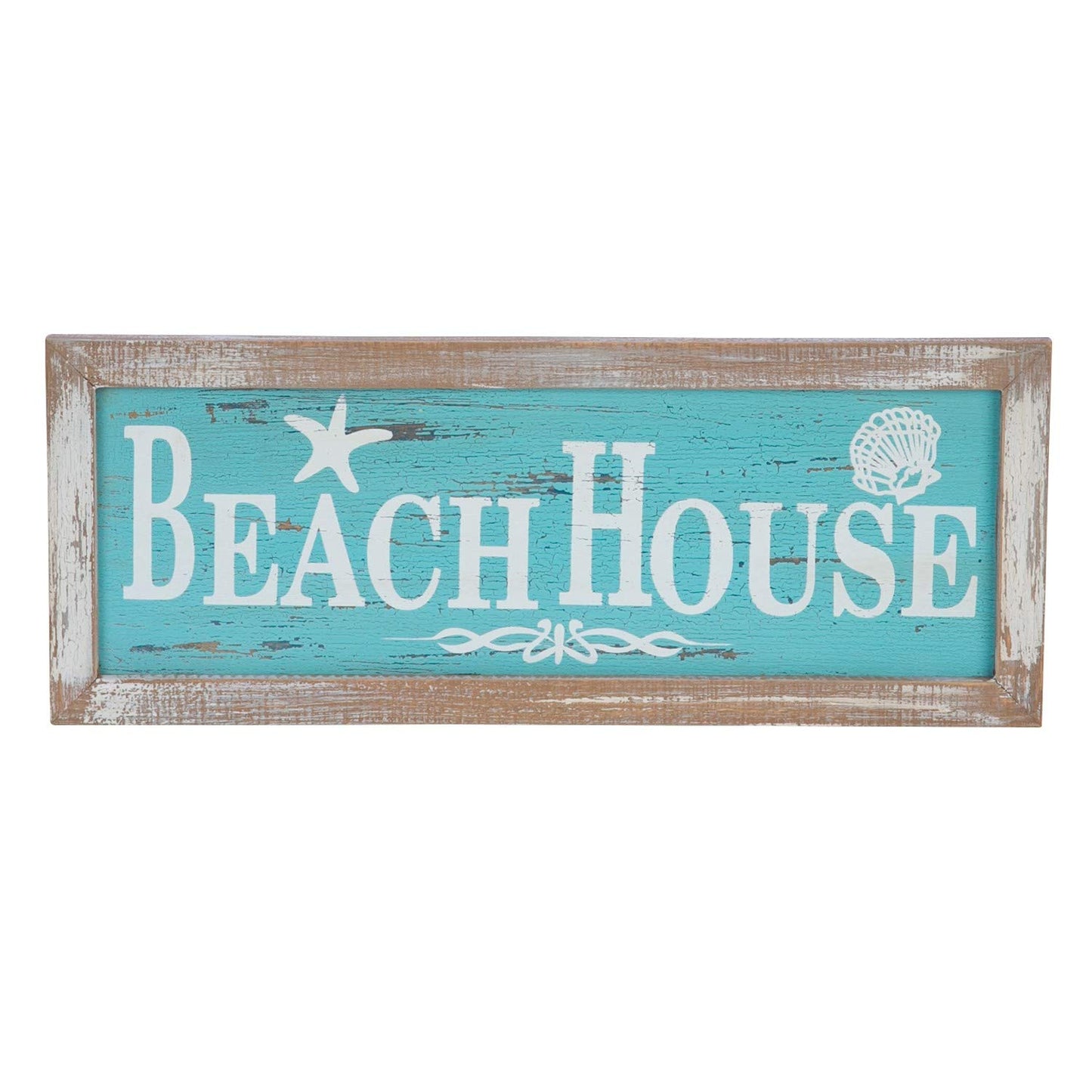 Beachcombers Framed Beach House Painted Wood Wall Plaque 15 Inch Distressed Blue and White