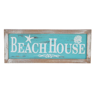 Beachcombers Framed Beach House Painted Wood Wall Plaque 15 Inch Distressed Blue and White