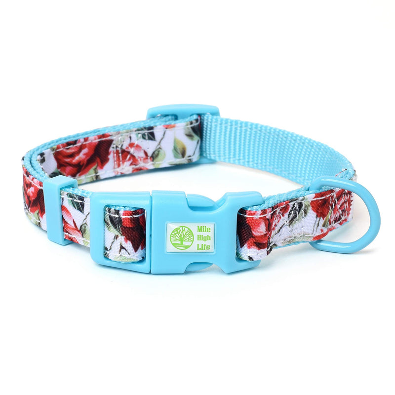 Mile High Life | Natural Wild Flower Collection | Soft Poly Cotton Fabric | Girl Dog Collars (Red Rose, Collar -S)