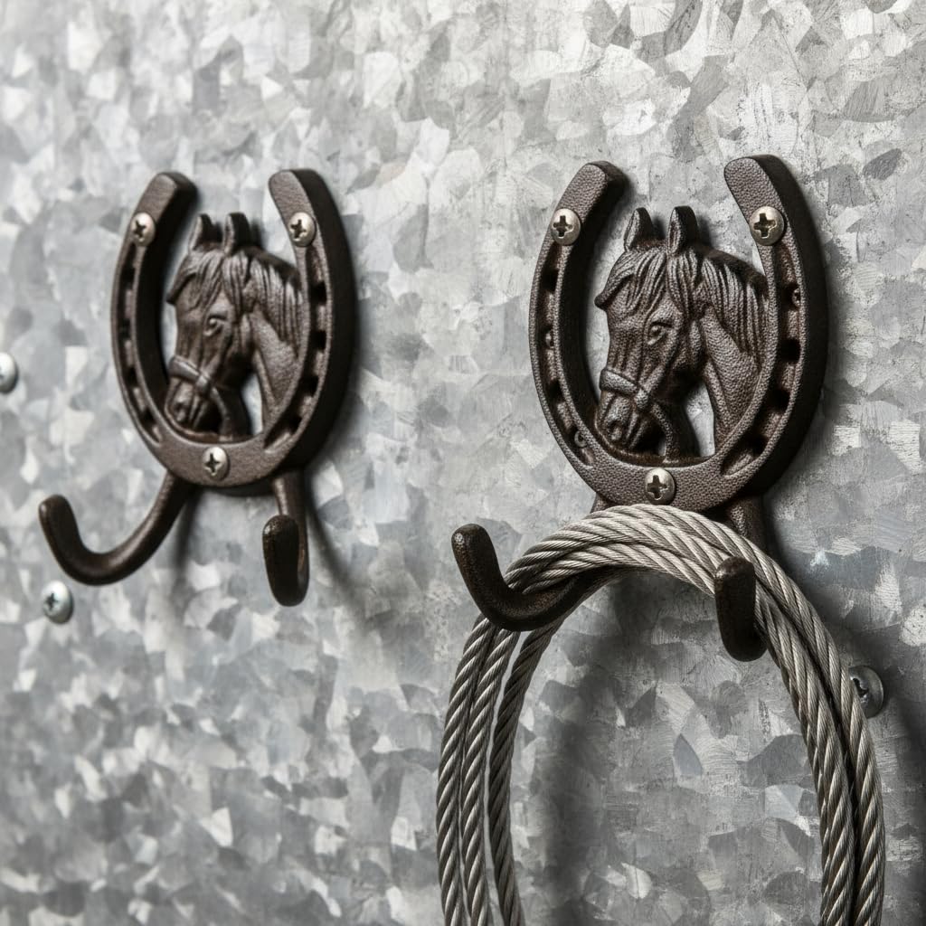 Comfy Hour 5 Inch Horse Hooks for Wall, Double Horseshoe Key Holder