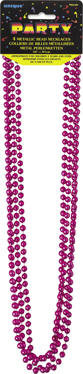 Unique Industries Metallic Hot Pink Mardi Gras Beads, 4ct