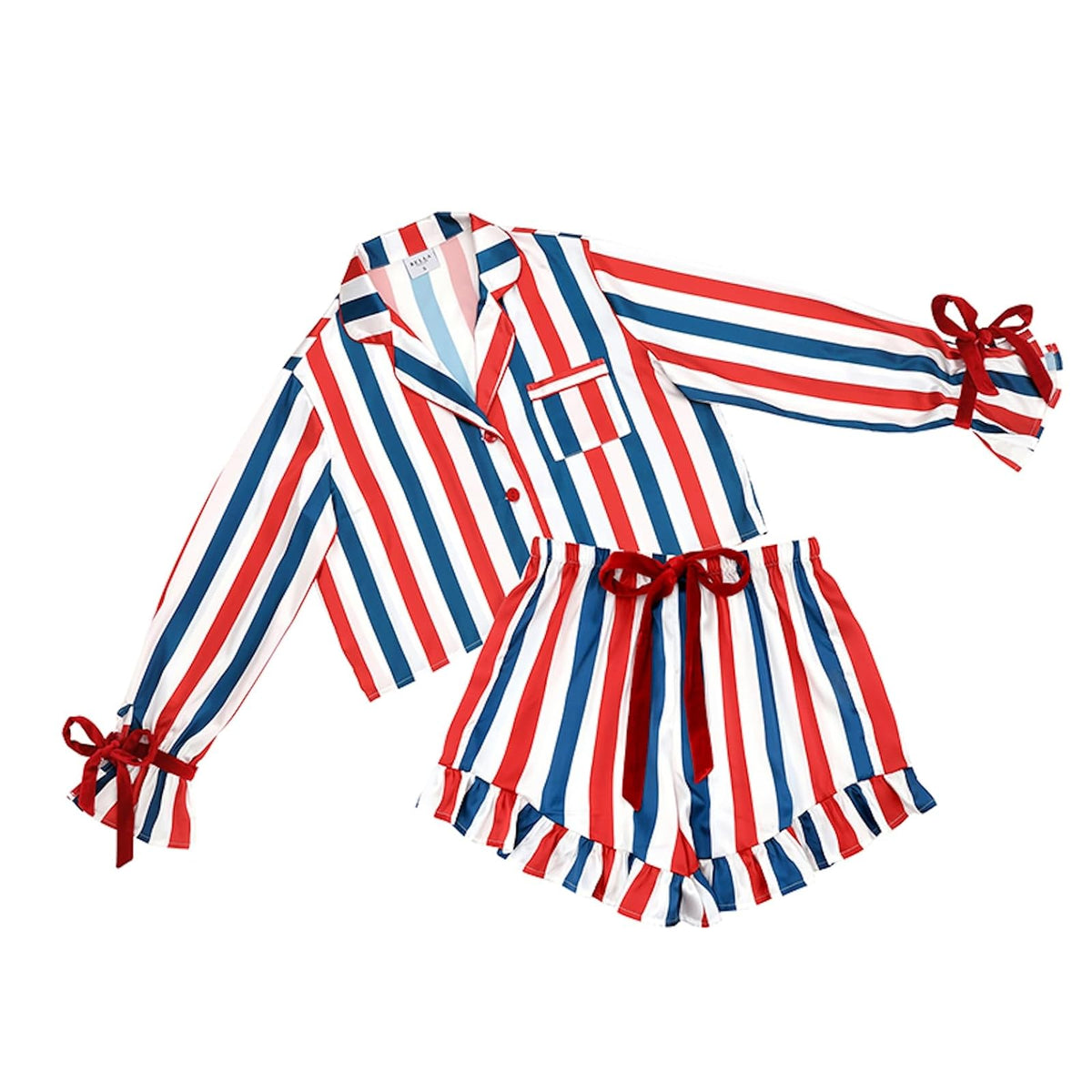 Bella Sleep + Spa Pajamas, Medium, Red, White + Blue Stripes