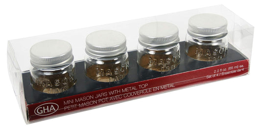 Grant Howard 51019 Mini Mason Emboss Jar, 2.2 oz., Set of 4 per Gift Box