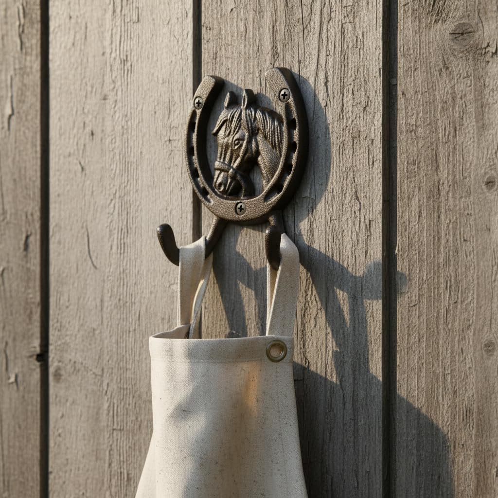 Comfy Hour 5 Inch Horse Hooks for Wall, Double Horseshoe Key Holder