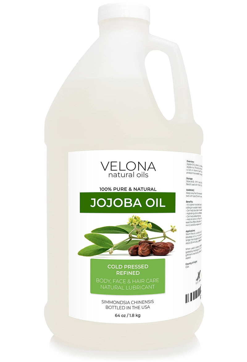 velona Jojoba Oil 64 oz | 100% Pure and Natural Carrier Oil | Clear, Refined, Cold Pressed | Moisturizing Face, Hair, Body and Skin Care | Use Today - Enjoy Results