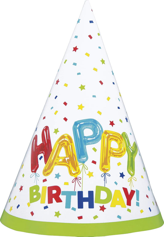 Unique Industries Happy Balloon Birthday Party Hats, 8 Ct.