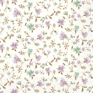 Boston International IHR 3-Ply Paper Napkins, 20-Count Cocktail Size, Fleurs Lilac Green