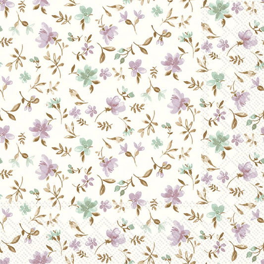 Boston International IHR 3-Ply Paper Napkins, 20-Count Cocktail Size, Fleurs Lilac Green