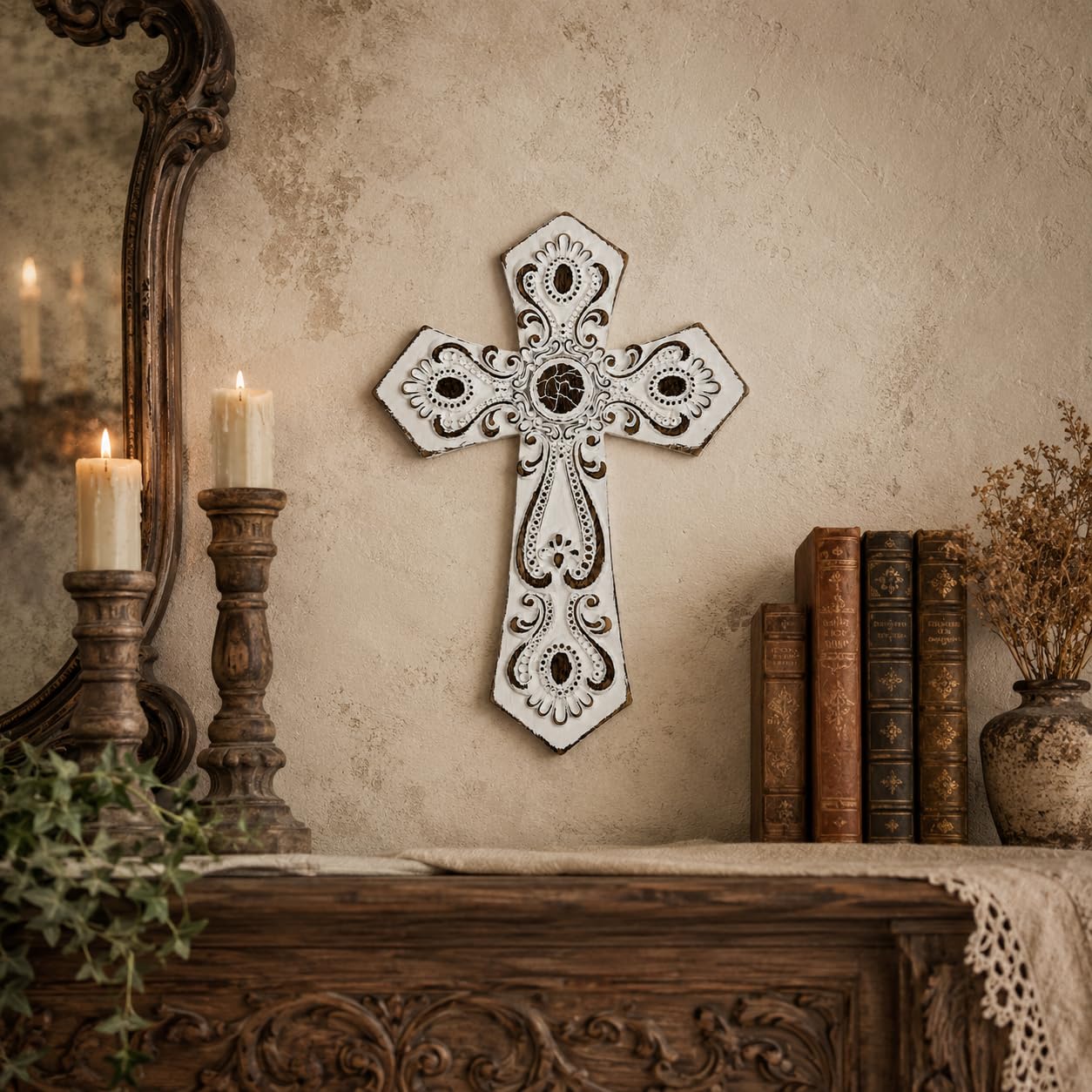 Comfy Hour 12 Inch White Cross for Wall, Rustic Wall Cross Decor