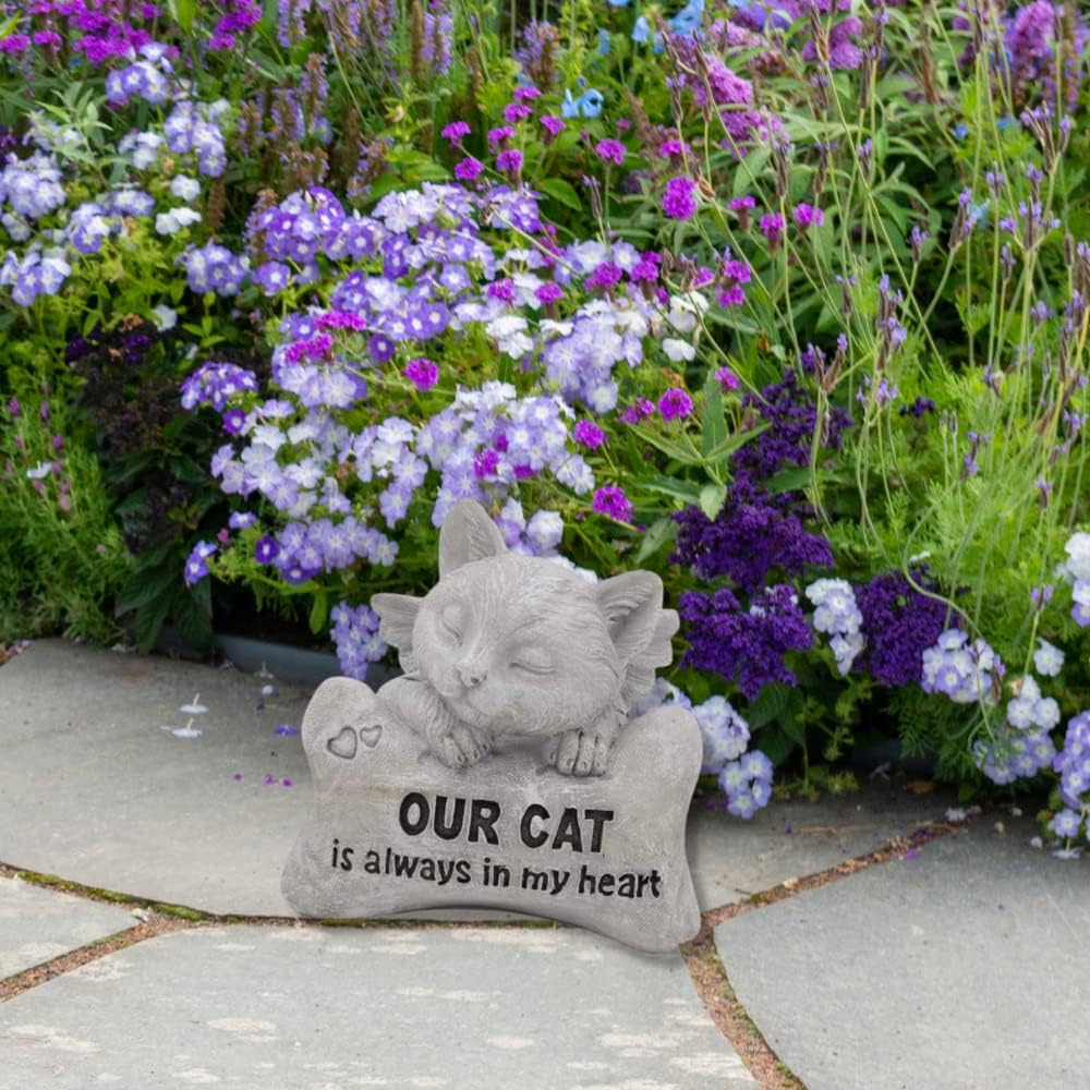 Comfy Hour Pet In Loving Memory Collection 5" Sleeping Cat Angel On Bone Figurine - in Memory of My Best Friend Bereavement, Light Gray, Polyresin