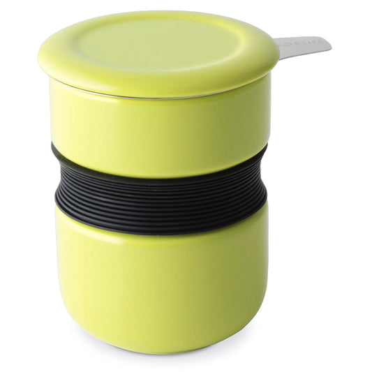 FORLIFE Curve Asian Style Tea Cup with Infuser and Lid 12 ounces, Lime