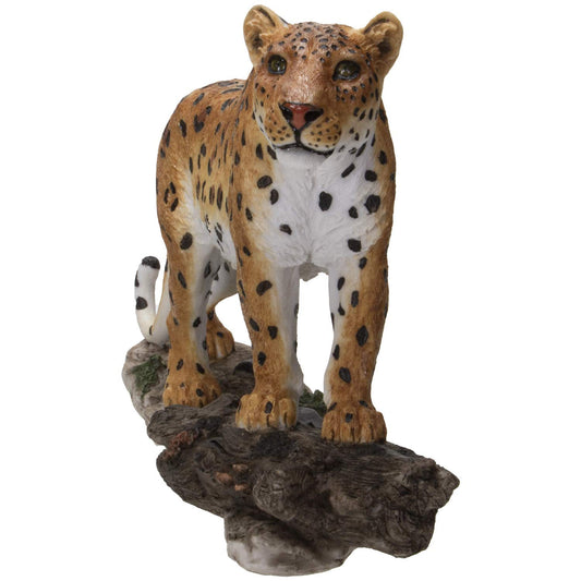 Pacific Trading Giftware Realistic Big Cat Leopard Perching on Wood Resin Figurine Statue