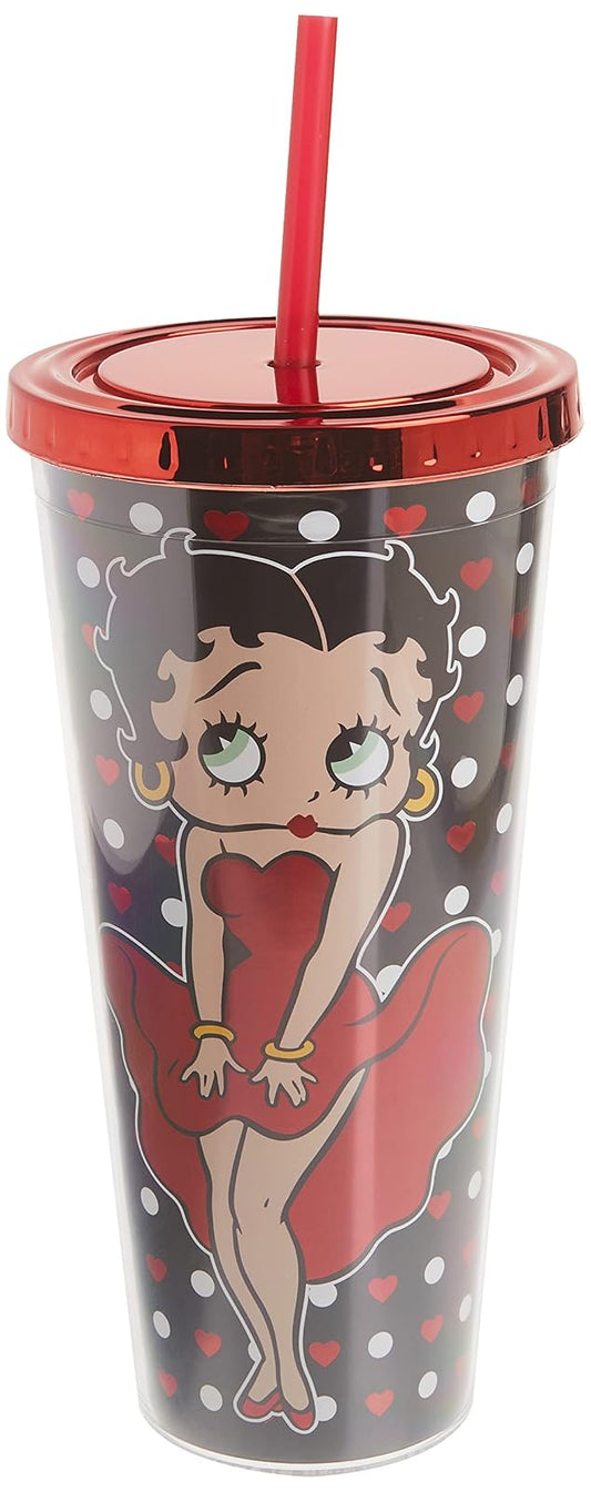 Spoontiques 21600 Betty Boop Foil Cup w/Straw, 20 ounces, Black