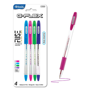 BAZIC G-Flex Dazzle Oil-Gel Ink Pen with Cushion Grip 4 per Pack