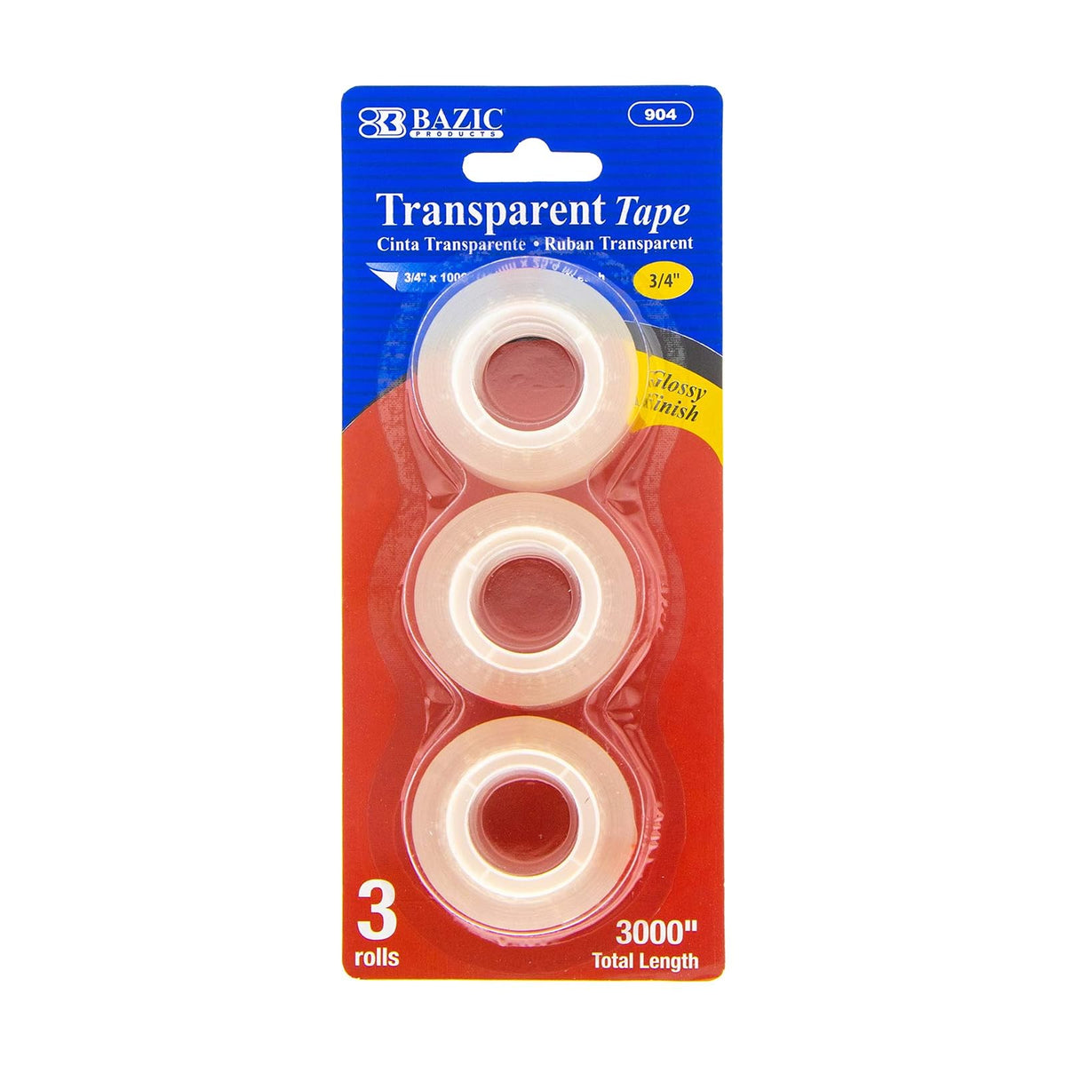 BAZIC PRODUCTS Adhesive Tapes, 0.75 Inches Width x 28 Yards Length, 3/4" X 1000"