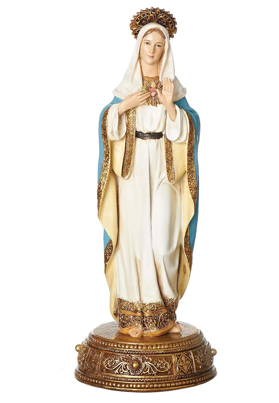 Heavenly Protectors Joseph's Studio by Roman Exclusive Immaculate Heart of Mary Figurine on Gold Base with a Drawer That Contains a Prayer to The Saint, 10.25-Inch