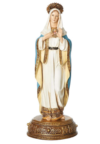 Heavenly Protectors Joseph's Studio by Roman Exclusive Immaculate Heart of Mary Figurine on Gold Base with a Drawer That Contains a Prayer to The Saint, 10.25-Inch