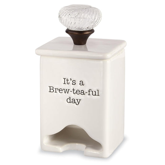 Mud Pie FBA_4771009 Ceramic Tea Bag Caddy, 7"L x 3"W,White