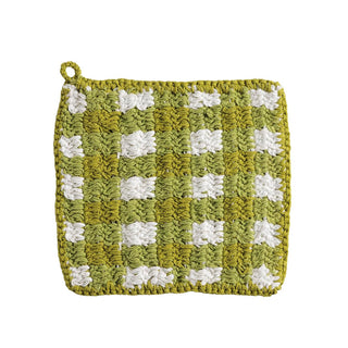 Mud Pie Pot Holder, 8" x 8", Green Check