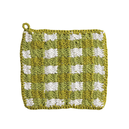Mud Pie Pot Holder, 8" x 8", Green Check