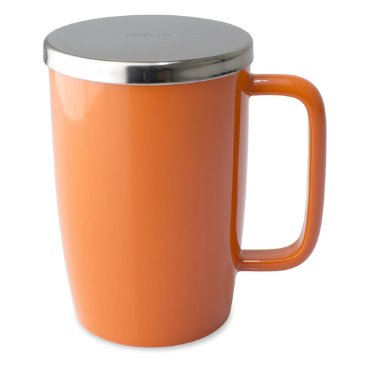 FORLIFE Dew Glossy Finish Brew-In-Mug with Basket Infuser & "Mirror" Stainless Lid 18 oz., Carrot