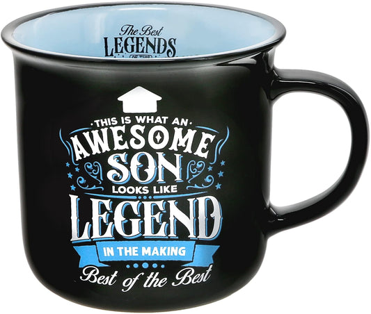Pavilion Gift Company - Awesome Son - Ceramic 13-ounce Campfire Mug, Double Sided Coffee Cup, Coffee Mugs for Guys, Gifts to Son, 1 Count - Pack of 1, 3.75 x 5 x 3.5-Inches, Black/Blue