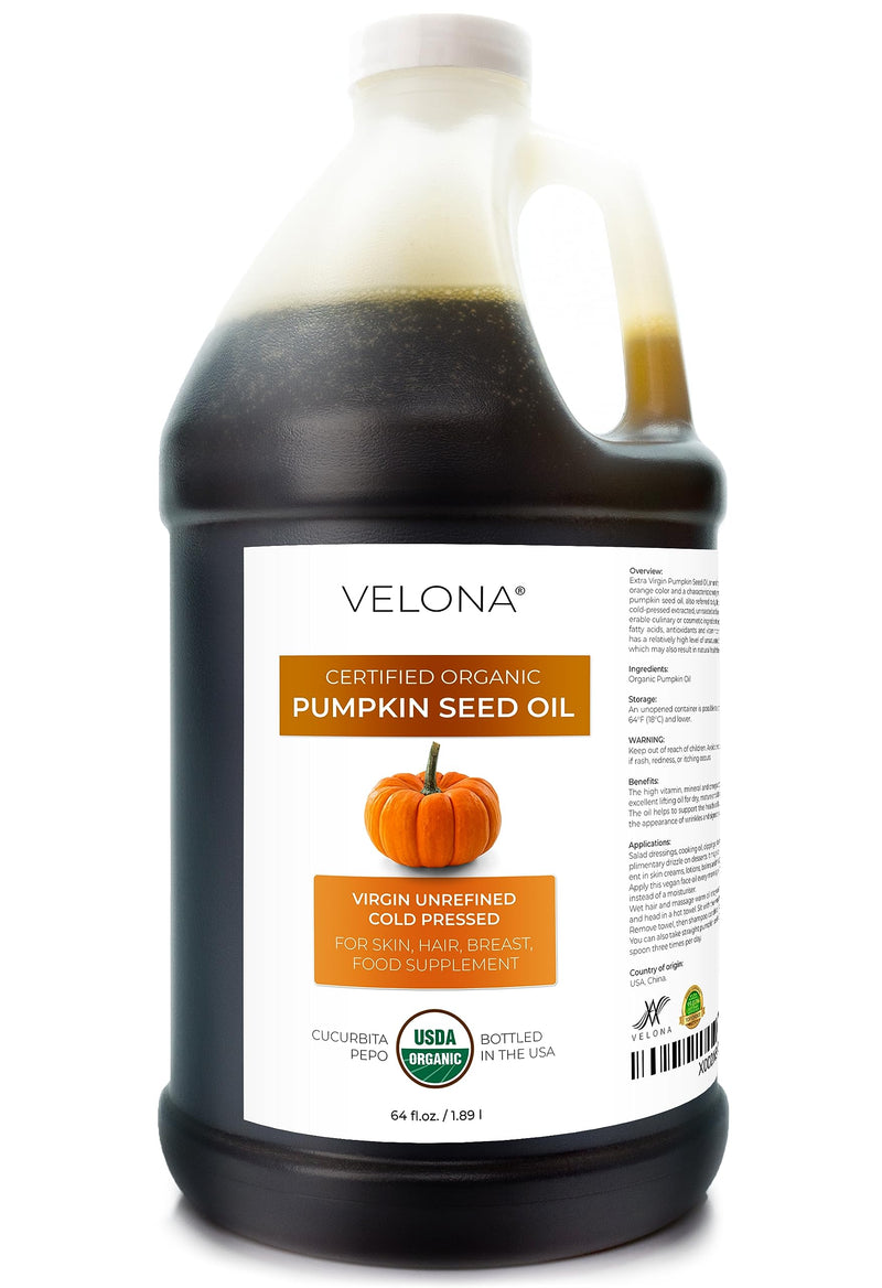 velona Pumpkin Seed Oil USDA Certified Organic - 64 oz | 100% Pure and Natural Carrier Oil | Unrefined, Cold Pressed