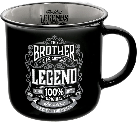 Pavilion Gift Company - Brother Absolute Legend - Ceramic 13-ounce Campfire Double Sided Mug, Brother Mug, Brother Gifts, 1 Count, Black/Gray