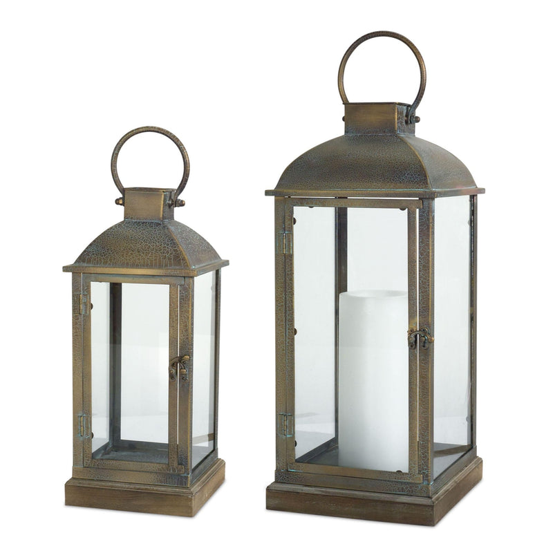 Melrose International Lantern (Set of 2) 15.5" H, 19.75" H Metal/Glass