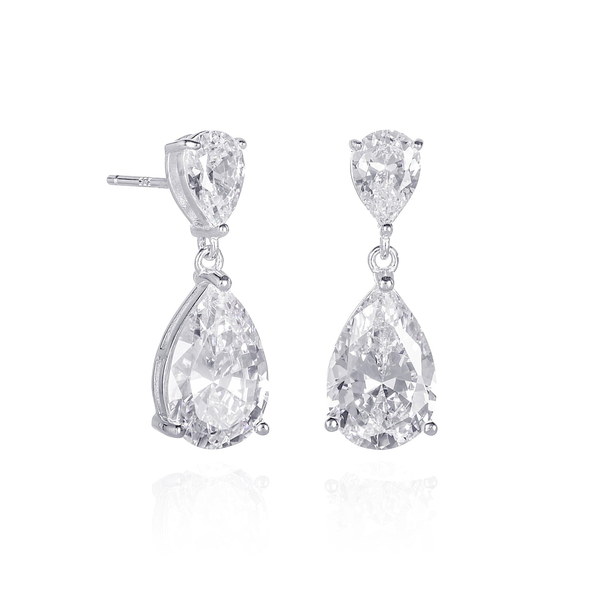 Diamond Treats Earring, 8mm x 23mm, Clear-Silver