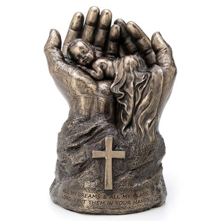 Unicorn Studio Veronese Design 8.25 Inch Sleeping Baby in Lord's Hands Cross Religious Motivational Spiritual Sculpture Antique Bronze Finish Statue