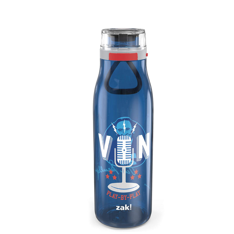 Zak Designs Vin Scully Durable Plastic Water 31oz with Push Button Action and Locking Lid, Includes Portable Carry Loop, Leak-Proof Design, Non BPA, Play-By-Play Bottle