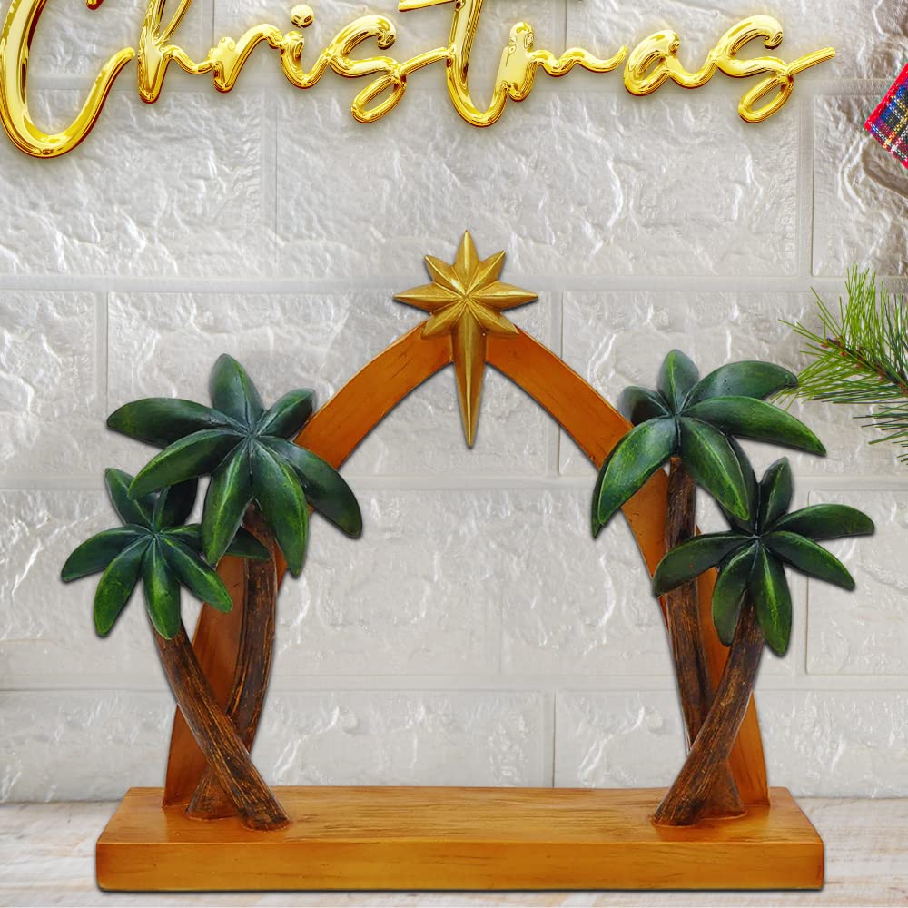 Comfy Hour 11 Inch Creche Nativity Stable, Palm Trees and Star, 1 Unit