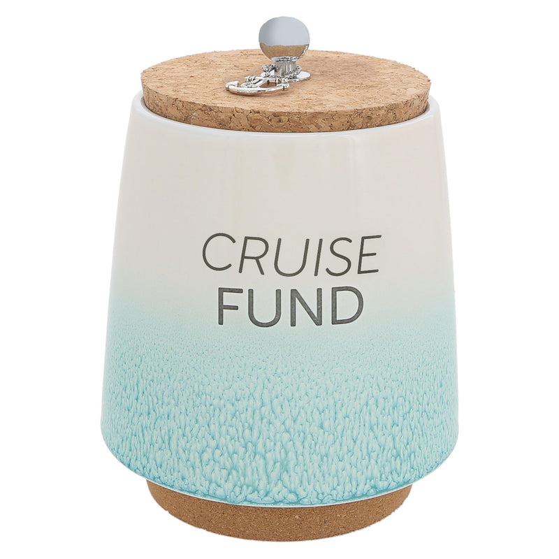 Pavilion - Cruise Fund 6.5-inch Unique Ceramic Piggy Bank Savings Bank Money Jar with Cork Base Cork Lid with Hanging Anchor Charm, Ombre Teal