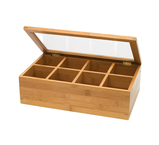 Lipper International Lipper Divided Bamboo Tea Box with Clear Lid 8 sections