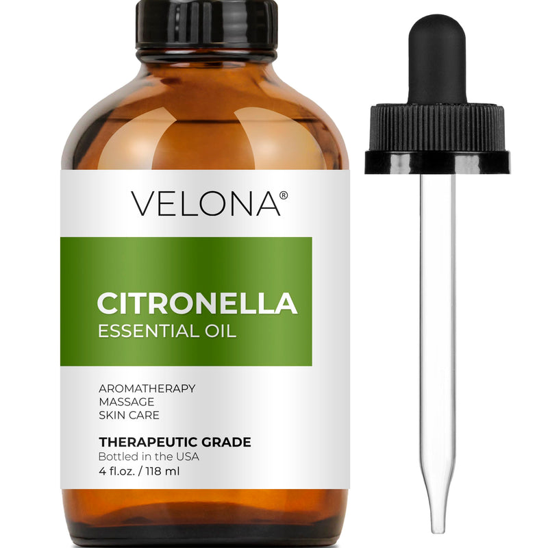 Citronella Essential Oil by Velona - 4 oz | Therapeutic Grade 100% Pure and Natural | for Aromatherapy Diffuser, Massage, Skincare, Haircare, Soapmaking | Undiluted and Multipurpose in Glass Bottle……