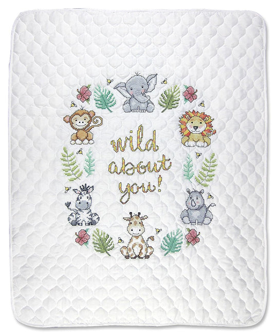 Design Works Crafts Janlynn Stamped for Cross Stitch Baby Quilt Kit, in The Jungle