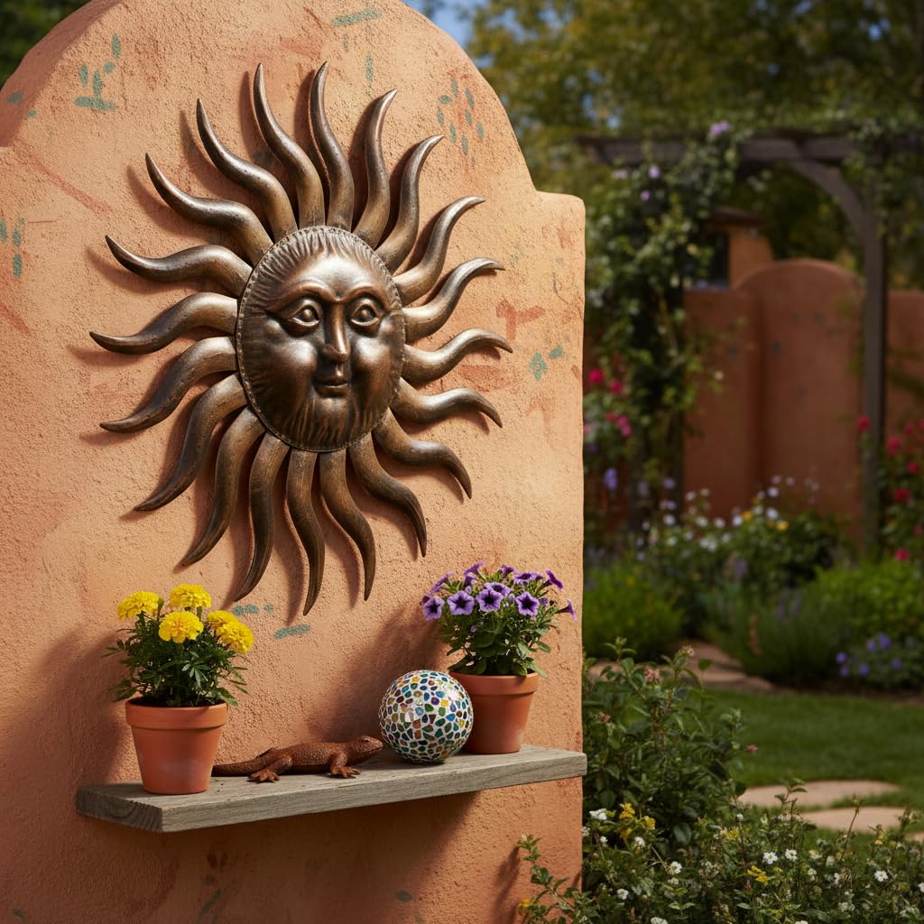 Comfy Hour 31 Inch Large Metal Sun Wall Art, 3D Sunface Decor