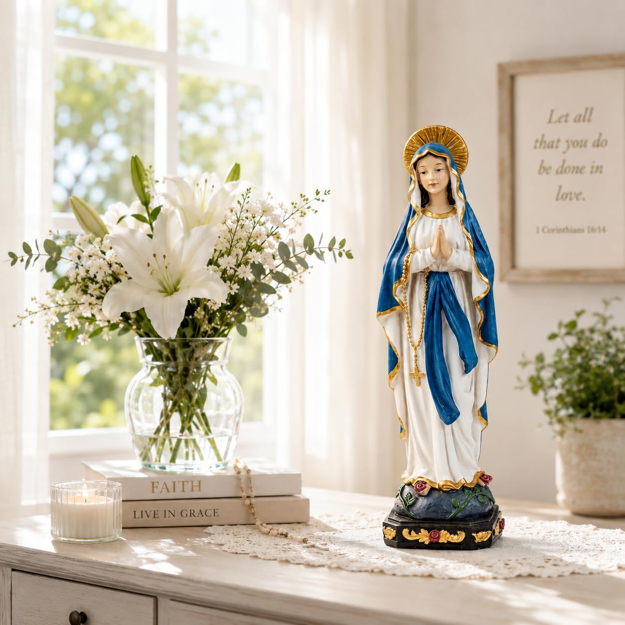 Comfy Hour 9 Inch Virgin Mary Statue, Praying Madonna Figurine, 1 Unit