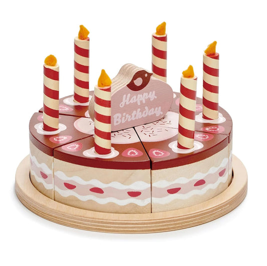 Tender Leaf Toys - Pretend Food Play Birthday Cake - Chocolate Birthday Cake