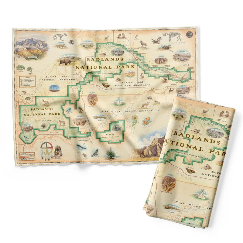 Xplorer Maps Badlands National Park Map Decorative Flour Sack Kitchen Tea Towel - 100% Cotton - 18" x 24"