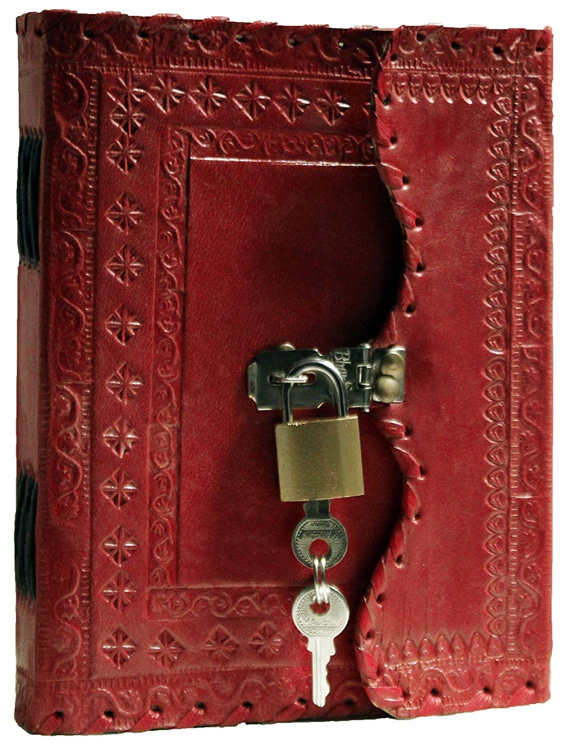 Tuzech Leather Journal Large Writing Notebook - Handmade Leather Bound Vintage Journal For Women and Men with Lock And Key Gift For Art Sketchbook, Travel Diary And Notebooks To Write In 7 by 5 Inches