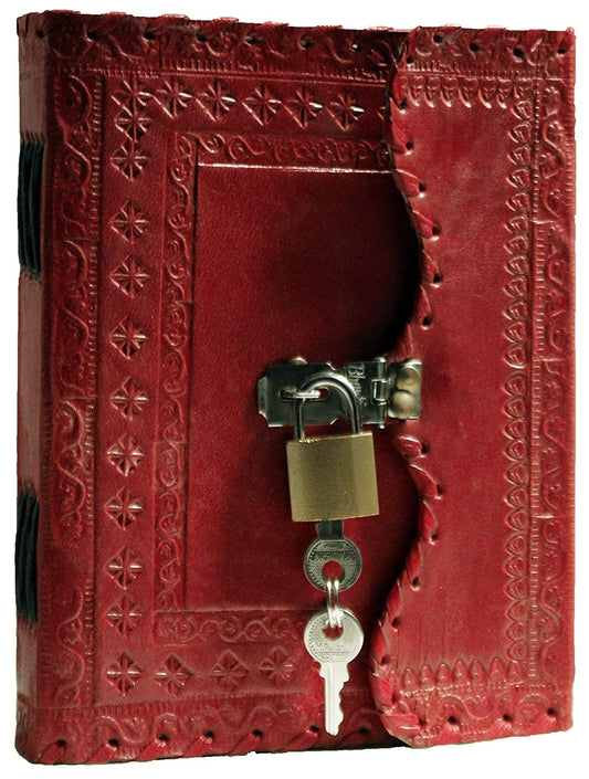 Tuzech Leather Journal Large Writing Notebook - Handmade Leather Bound Vintage Journal For Women and Men with Lock And Key Gift For Art Sketchbook, Travel Diary And Notebooks To Write In 7 by 5 Inches