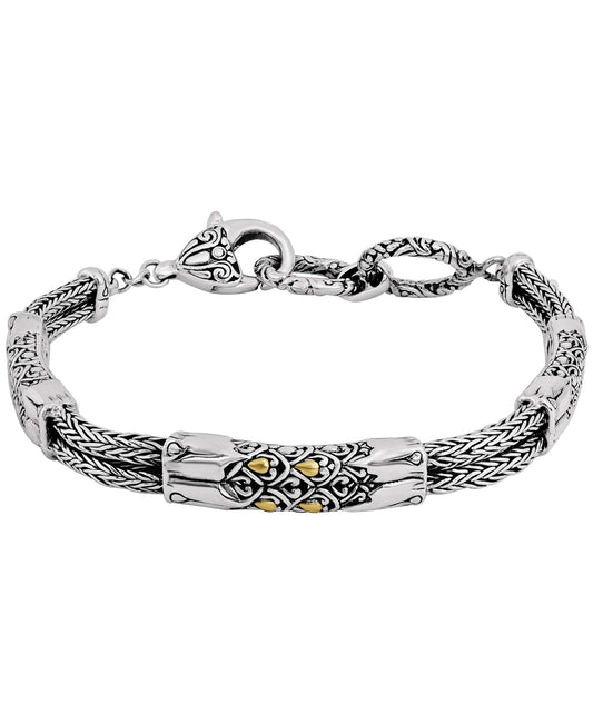 DEVATA Sterling Silver 925 and 18K Gold Bali Filigree with Woven Dragon Bone Tulang Naga Chain Link Bracelet DHK3165ATT (Size M/L)