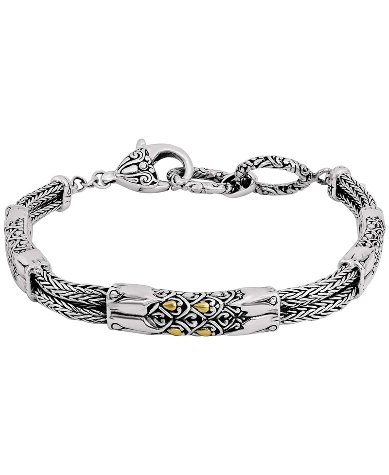 DEVATA Sterling Silver 925 and 18K Gold Bali Filigree with Woven Dragon Bone Tulang Naga Chain Link Bracelet DHK3165ATT (Size M/L)