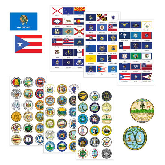 Hygloss Products US State Flags and Seals Stickers for Kids and Teachers, 108 Total Stickers, Includes 1 Set of All 50 United States Flags and Seals