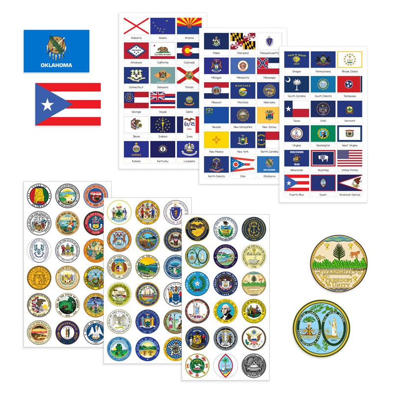 Hygloss Products US State Flags and Seals Stickers for Kids and Teachers, 108 Total Stickers, Includes 1 Set of All 50 United States Flags and Seals